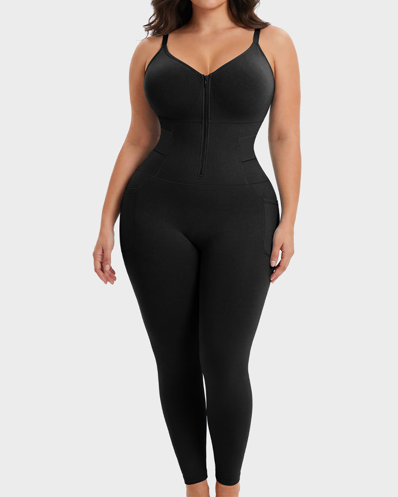 Deep V Front Zip Full Body Shaper
