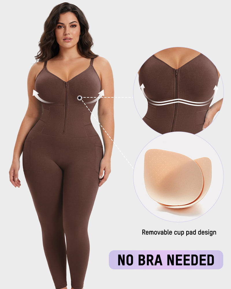 Deep V Front Zip Full Body Shaper
