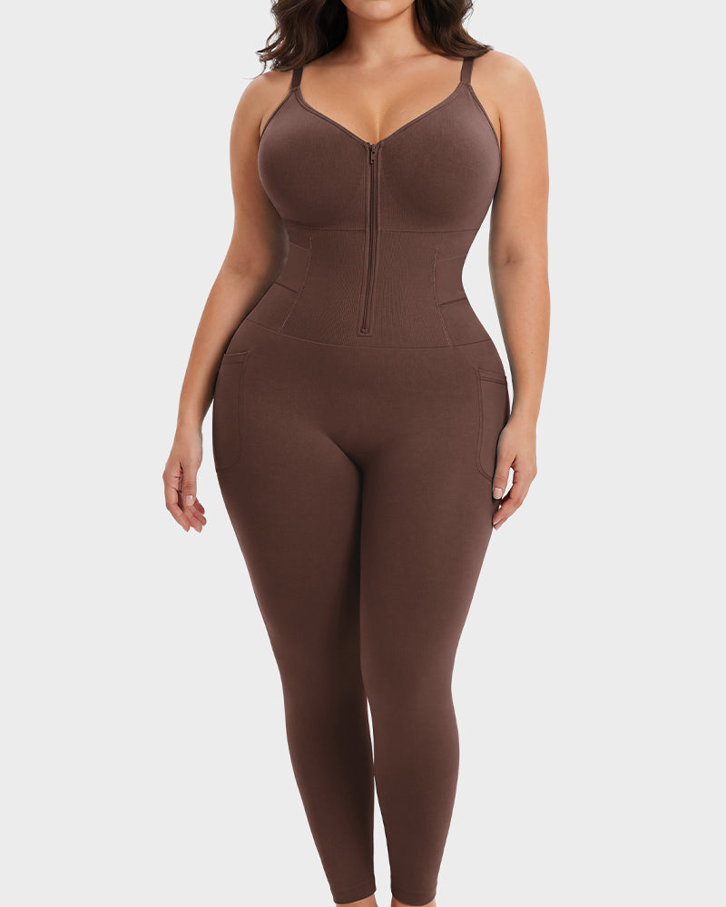 Deep V Front Zip Full Body Shaper