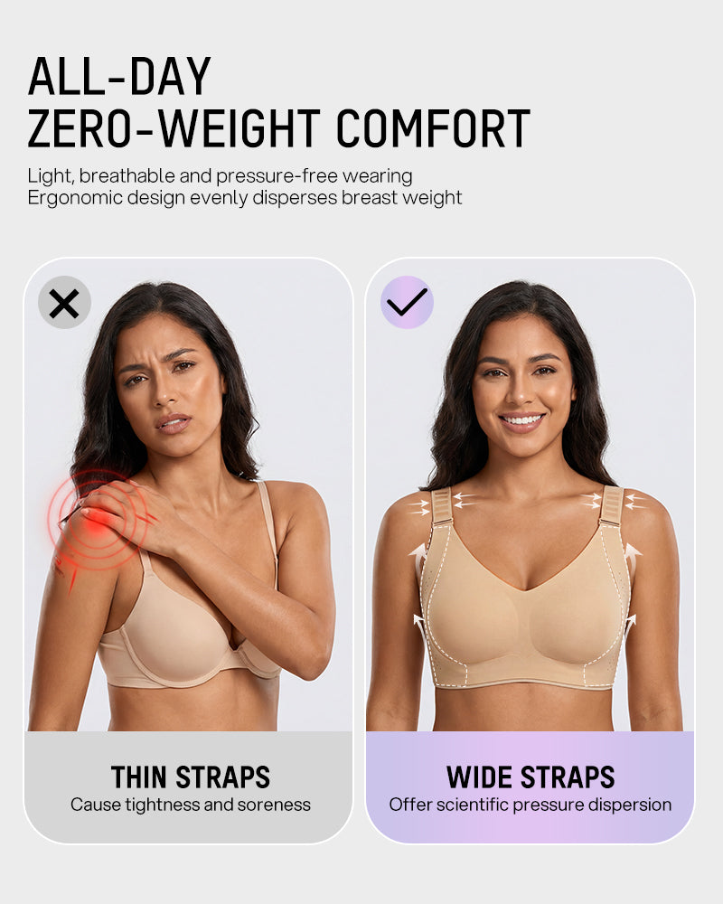 Front Clasp V-Neck Wireless Minimizer Bra