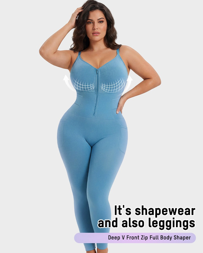 Deep V Front Zip Full Body Shaper